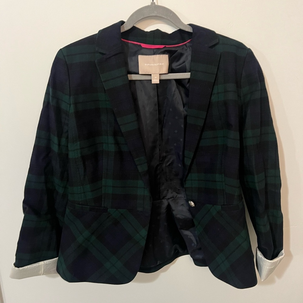 Banana Republic Green and Navy Plaid Blazer